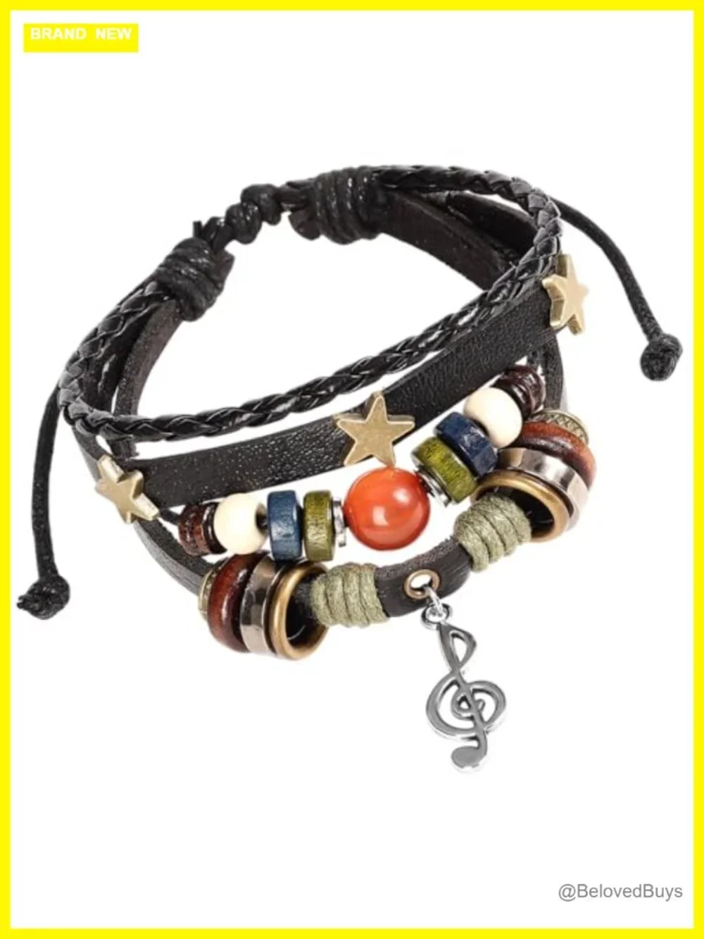 Punk Leather Music Bracelet Adjustable Cuff Wrap for Women Men